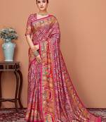 Pink ethnic motifs printed saree with unstitched blouse
