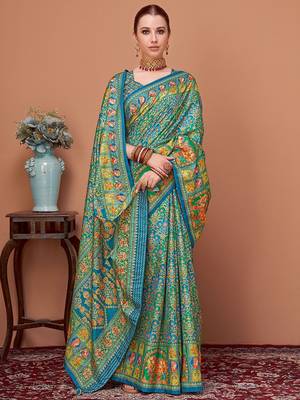 Blue ethnic motifs printed saree 1