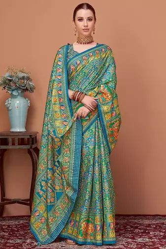 Blue ethnic motifs printed saree