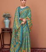 Blue ethnic motifs printed saree