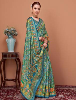 Blue ethnic motifs printed saree 2