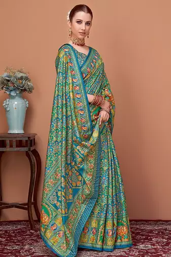 Blue ethnic motifs printed saree