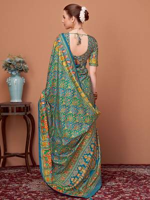 Blue ethnic motifs printed saree 3