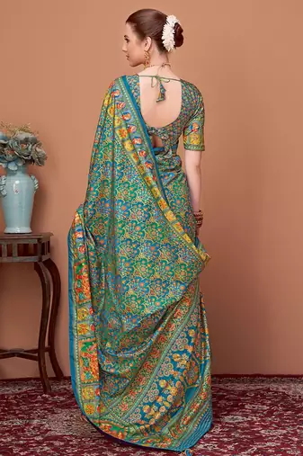 Blue ethnic motifs printed saree