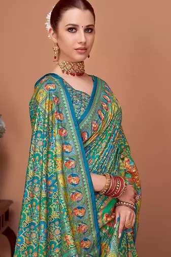 Blue ethnic motifs printed saree