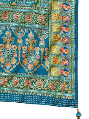 Blue ethnic motifs printed saree 5