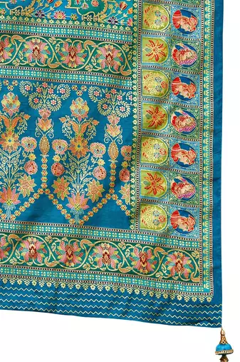 Blue ethnic motifs printed saree