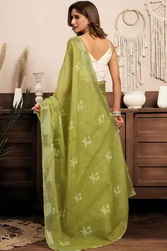 Sea green sea green linen ready to wear saree with printed design