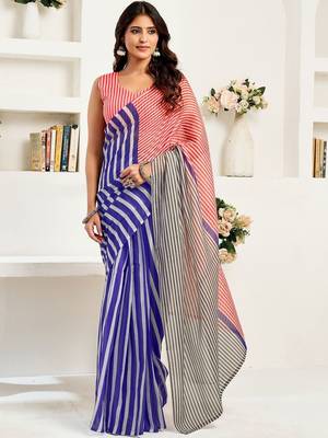 Red red linen ready to wear saree with printed design 1