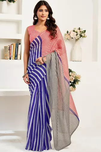 Red red linen ready to wear saree with printed design