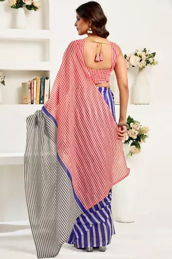 Red red linen ready to wear saree with printed design