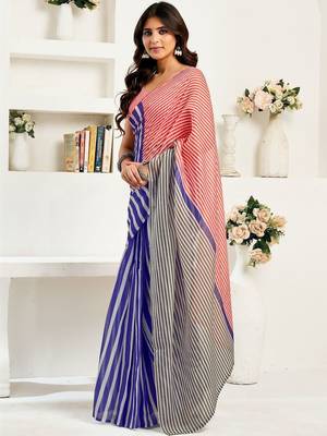 Red red linen ready to wear saree with printed design 3