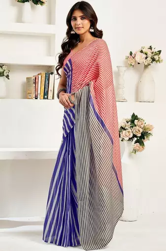 Red red linen ready to wear saree with printed design