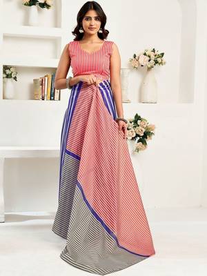 Red red linen ready to wear saree with printed design 4