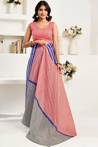 Red red linen ready to wear saree with printed design