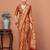 Rust ethnic motifs printed zari banarasi saree