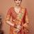 Rust ethnic motifs printed zari banarasi saree