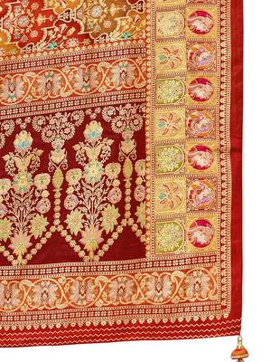 Rust ethnic motifs printed zari banarasi saree 5