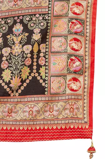 Beige ethnic motifs printed banarasi saree