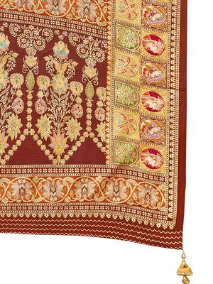 Brown women ethnic motifs printed festive wear saree with matching unstitched blouse 5