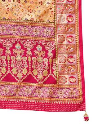 Beige women ethnic motifs printed festive wear saree with matching unstitched blouse 5
