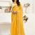 Mustard mustard white linen ready to wear saree with printed design