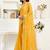 Mustard mustard white linen ready to wear saree with printed design