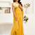 Mustard mustard white linen ready to wear saree with printed design