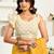 Mustard mustard white linen ready to wear saree with printed design
