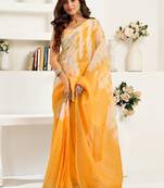Mustard mustard linen ready to wear saree with printed design