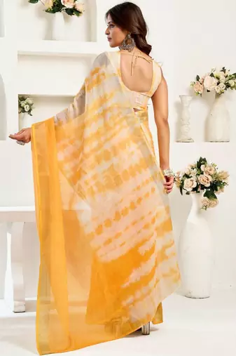Mustard mustard linen ready to wear saree with printed design