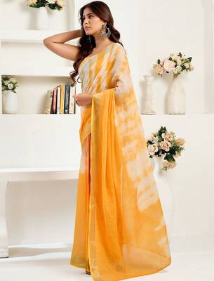 Mustard mustard linen ready to wear saree with printed design 3