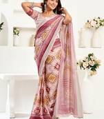 Pink pink linen ready to wear saree with printed design