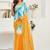 Turquoise sky blue linen ready to wear saree with printed design