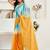 Turquoise sky blue linen ready to wear saree with printed design