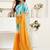 Turquoise sky blue linen ready to wear saree with printed design
