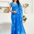Blue royal blue linen ready to wear saree with printed design