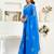 Blue royal blue linen ready to wear saree with printed design