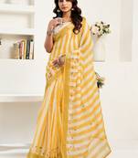 Yellow yellow linen ready to wear saree with printed design