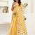 Yellow yellow linen ready to wear saree with printed design