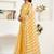 Yellow yellow linen ready to wear saree with printed design