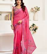 Magenta magenta linen ready to wear saree with printed design