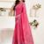 Magenta magenta linen ready to wear saree with printed design