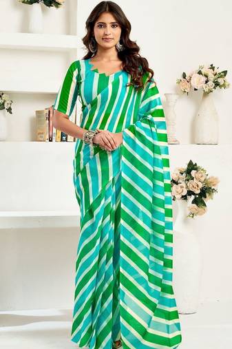 White multi linen ready to wear saree with printed design