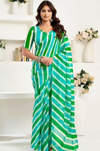 White multi linen ready to wear saree with printed design