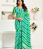 White multi linen ready to wear saree with printed design