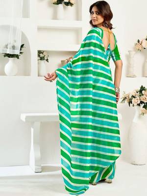 White multi linen ready to wear saree with printed design 2
