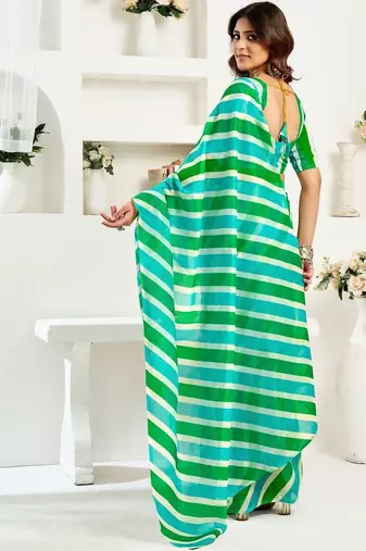 White multi linen ready to wear saree with printed design