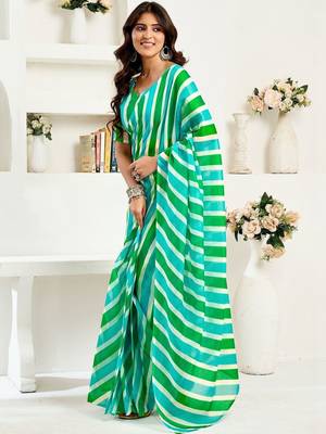 White multi linen ready to wear saree with printed design 3