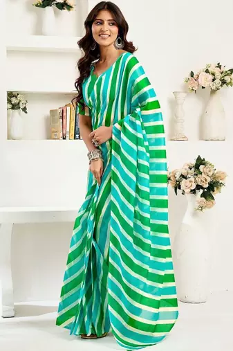 White multi linen ready to wear saree with printed design